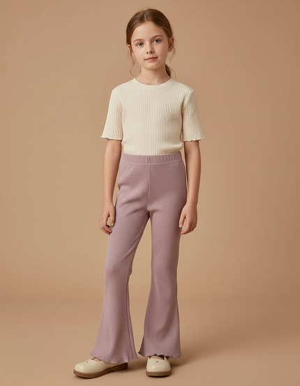 Pantalon Patte D'Éléphant Mauve Côtelé Évasé Fille - Violet Maille