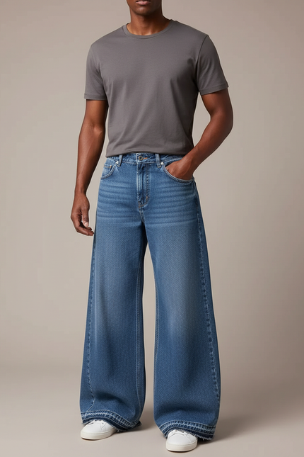 Pantalon Patte D'Éléphant Jean Bleu Ample Décontracté Homme