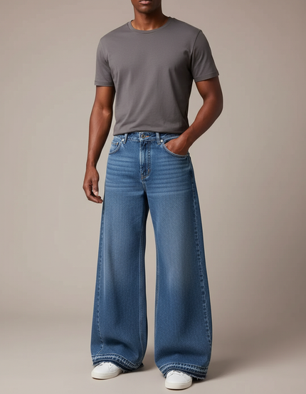 Pantalon Patte D'Éléphant Jean Bleu Ample Décontracté Homme