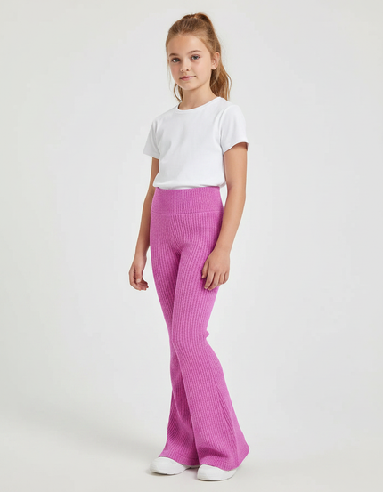 Pantalon Patte D'Éléphant Rose Côtelé Tricot Confortable Fille - Maille
