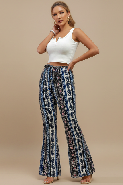 Pantalon Patte D'Éléphant Imprimé Paisley Bohème Taille Haute Fluide - Viscose