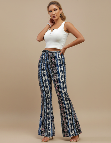Pantalon Patte D'Éléphant Imprimé Paisley Bohème Taille Haute Fluide - Viscose