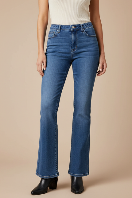 Pantalon Patte D'Éléphant Jean Bleu Taille Haute Stretch Confortable