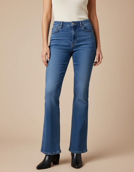 Pantalon Patte D'Éléphant Jean Bleu Taille Haute Stretch Confortable