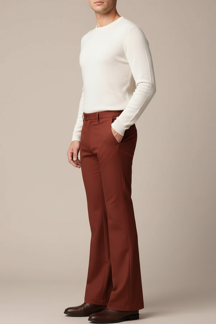Pantalon Patte D'Éléphant Homme Rouge Brique Formel Élégant - Bordeaux Polyester