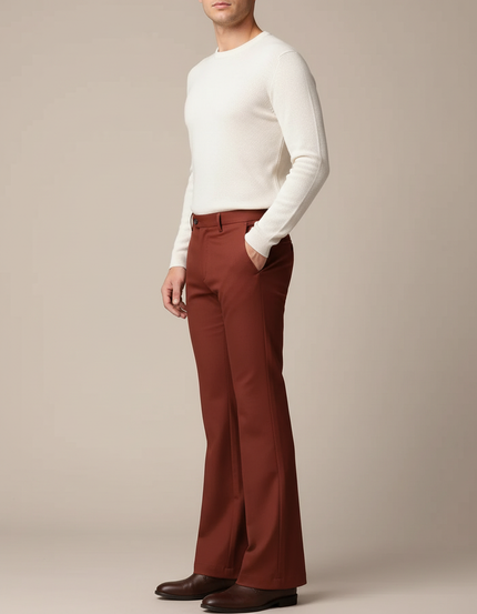 Pantalon Patte D'Éléphant Homme Rouge Brique Formel Élégant - Bordeaux Polyester