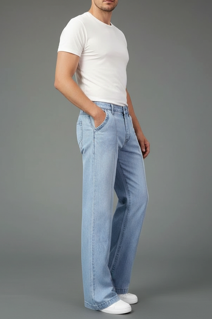 Pantalon Patte D'Éléphant Jean Clair Ample Décontracté Homme - Bleu