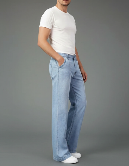 Pantalon Patte D'Éléphant Jean Clair Ample Décontracté Homme - Bleu