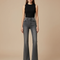 Pantalon Patte D'Éléphant Jean Gris Taille Haute Effet Vieilli
