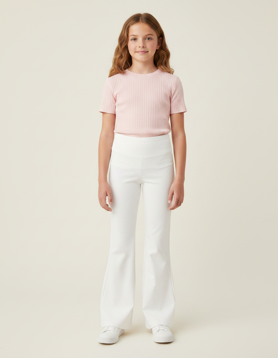 Pantalon Patte D'Éléphant Blanc Taille Haute Confortable Enfant - Polyester