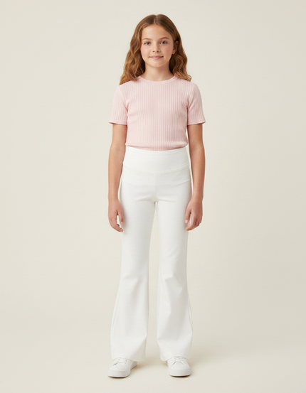 Pantalon Patte D'Éléphant Blanc Taille Haute Confortable Enfant - Polyester