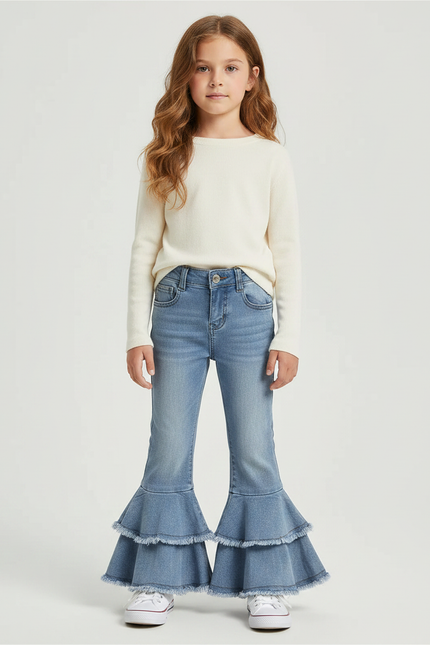 Pantalon Patte D'Éléphant Volants Denim Bleu Enfant Fille - Jean