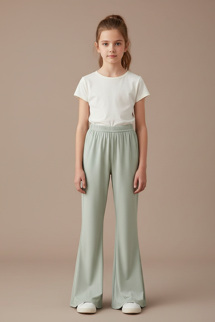 Pantalon Patte D'Éléphant Vert Clair Fluide Ample Fille - Polyester
