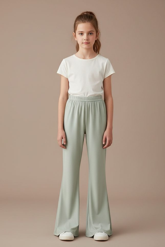 Pantalon Patte D'Éléphant Vert Clair Fluide Ample Fille - Polyester
