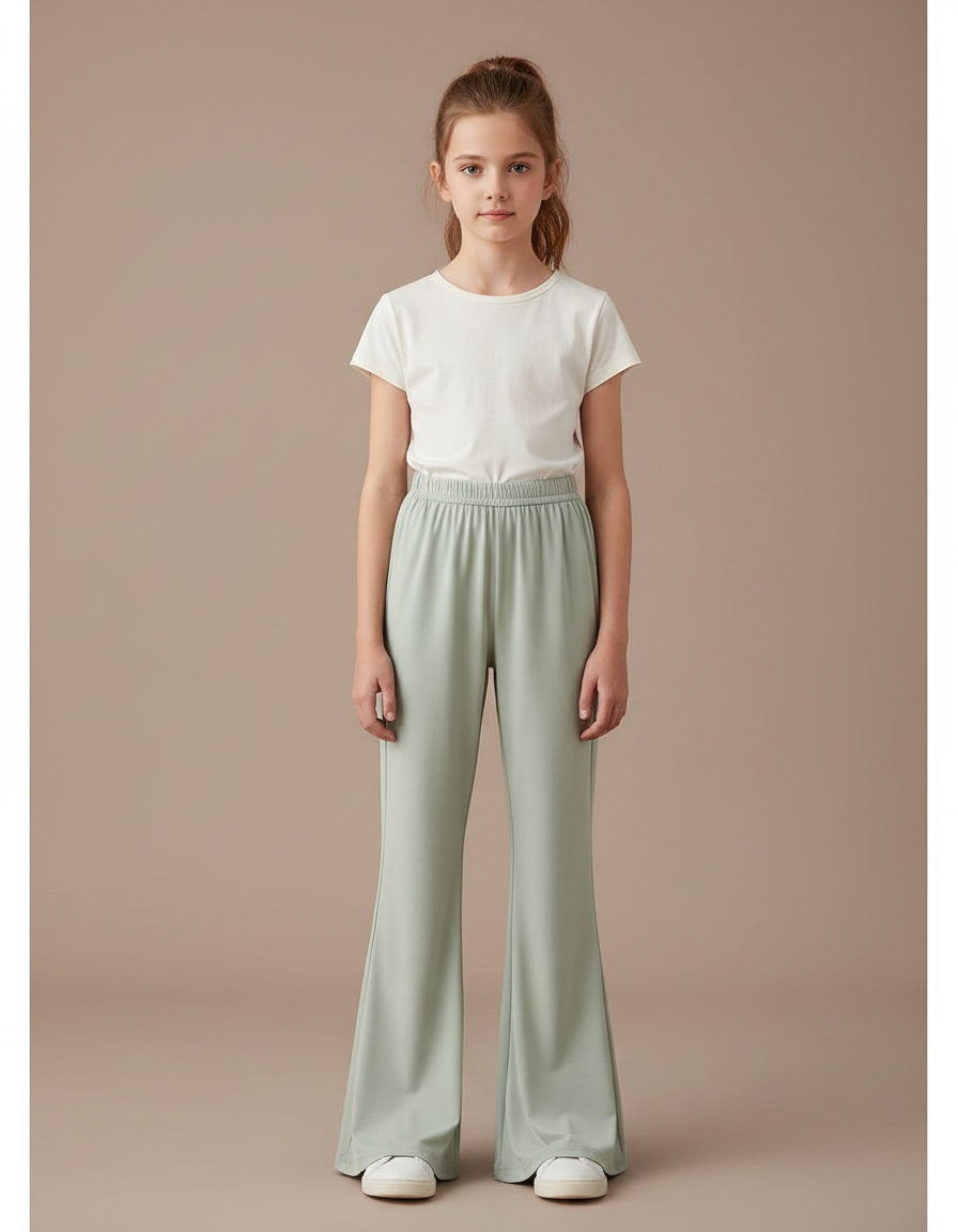 Pantalon Patte D'Éléphant Vert Clair Fluide Ample Fille - Polyester
