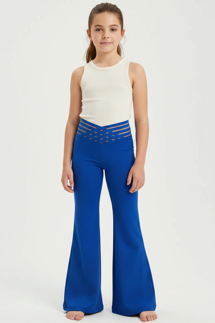 Pantalon Patte D'Éléphant Bleu Élastique Taille Haute Fille - Polyester