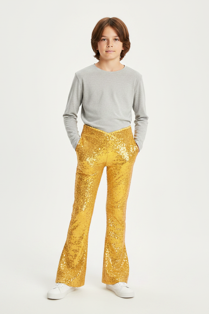 Pantalon Patte D'Éléphant Paillettes Dorées Évasé Scène Enfant - Polyester