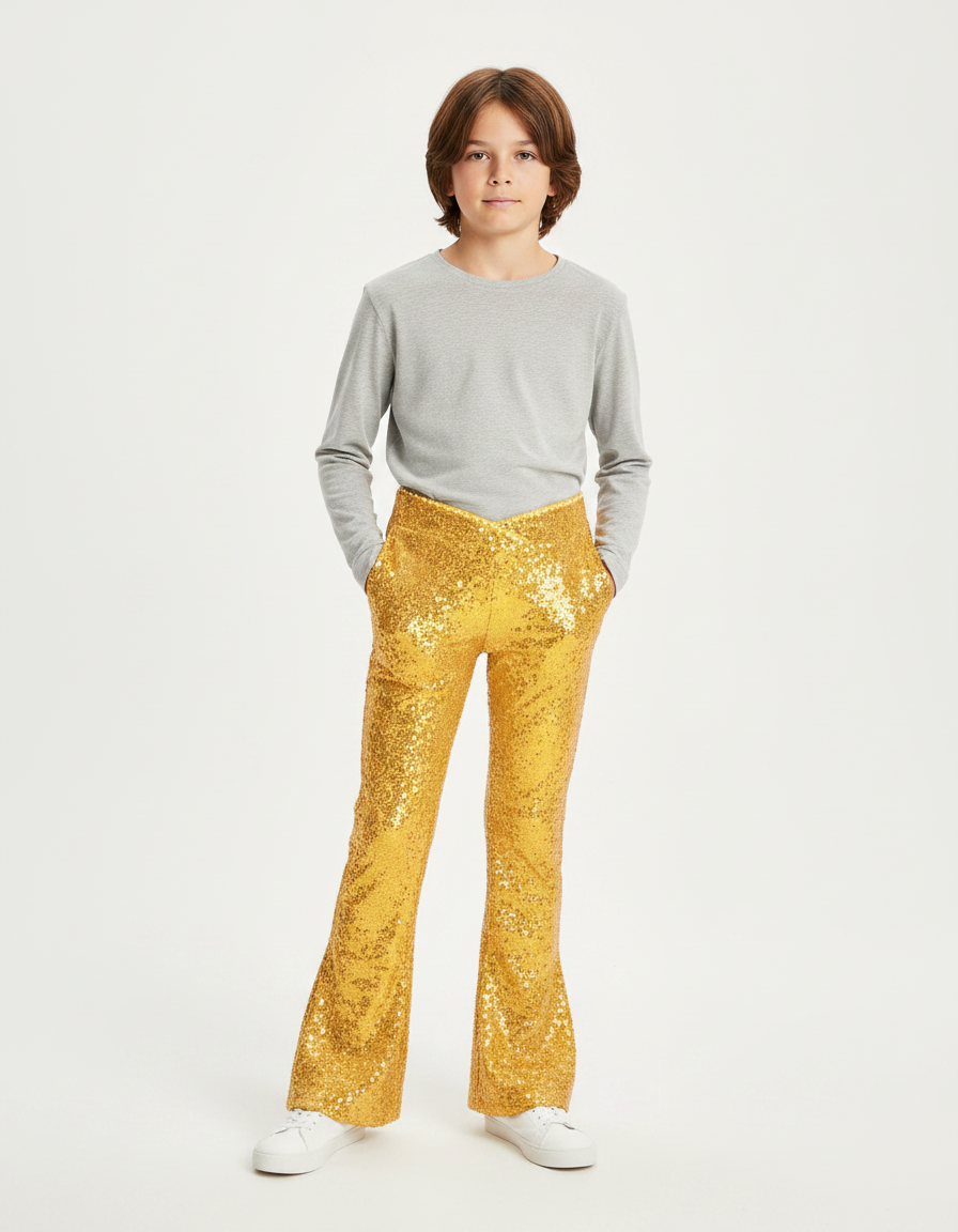 Pantalon Patte D'Éléphant Paillettes Dorées Évasé Scène Enfant - Polyester