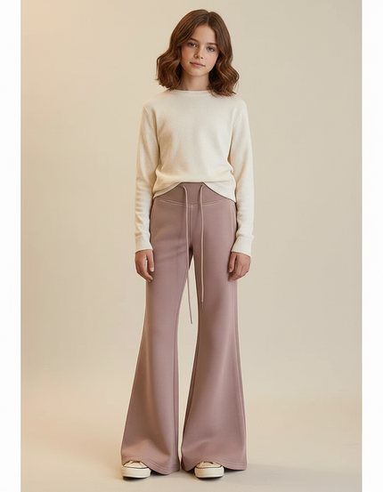 Pantalon Patte D'Éléphant Évasé Molleton Rose Décontracté Fille