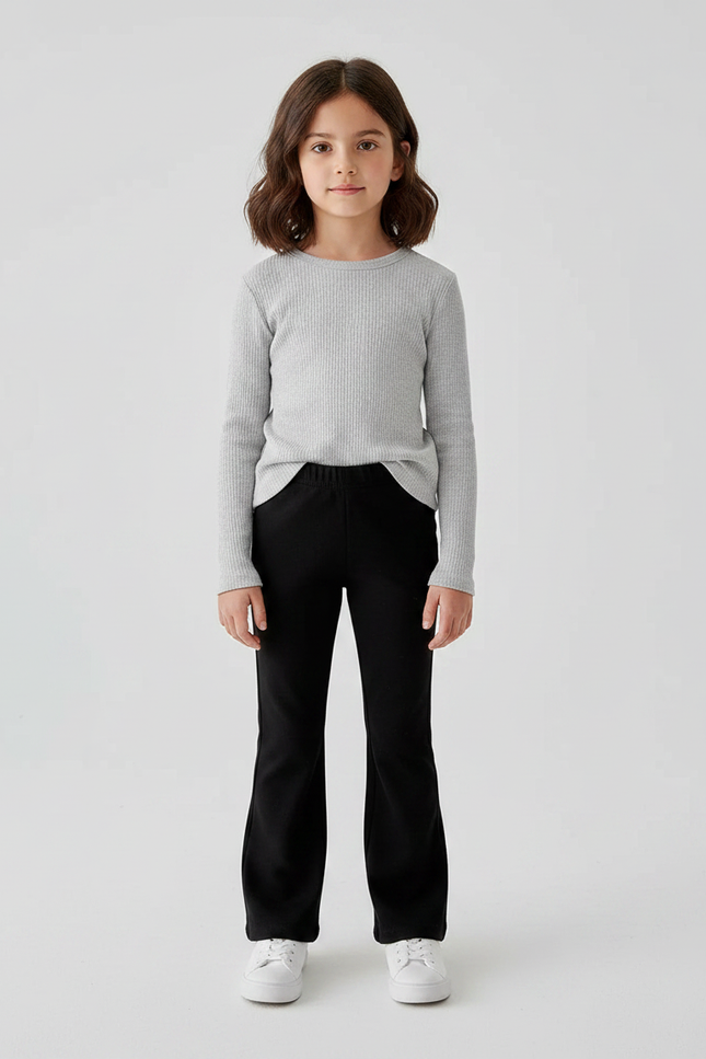 Pantalon Patte D'Éléphant Noir Uni Évasé Confortable Fille - Molleton
