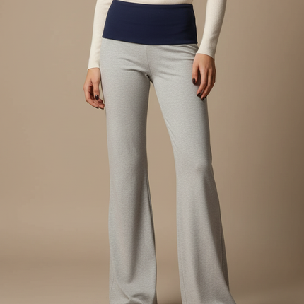 Pantalon Patte D'Éléphant Gris Taille Basse Confortable - Molleton