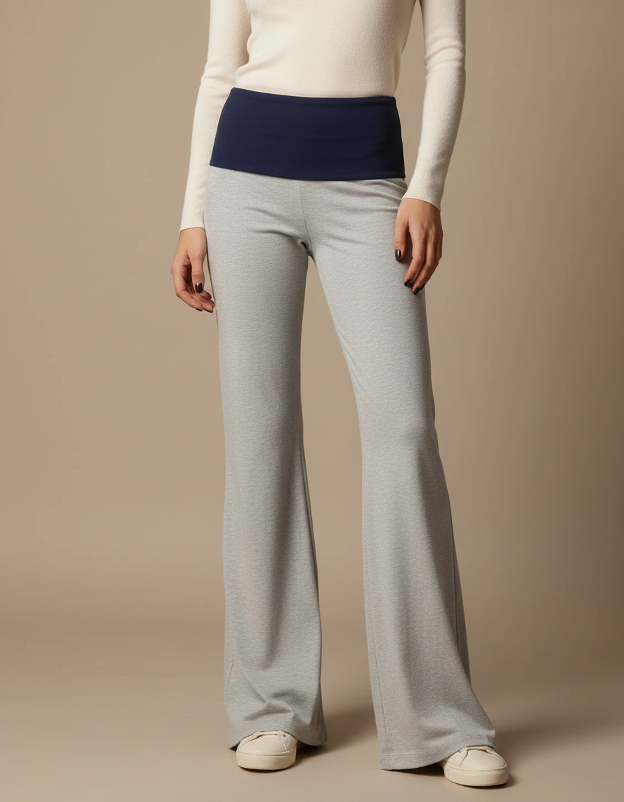 Pantalon Patte D'Éléphant Gris Taille Basse Confortable - Molleton