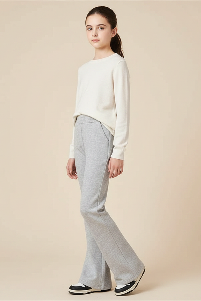Pantalon Patte D'Éléphant Gris Décontracté Confortable Élastique Fille - Molleton