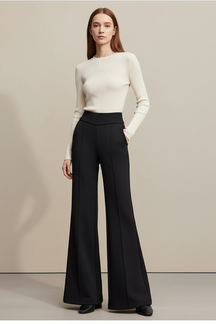 Pantalon Patte D'Éléphant Noir Taille Haute Confortable Ample - Maille