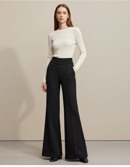 Pantalon Patte D'Éléphant Noir Taille Haute Confortable Ample - Maille