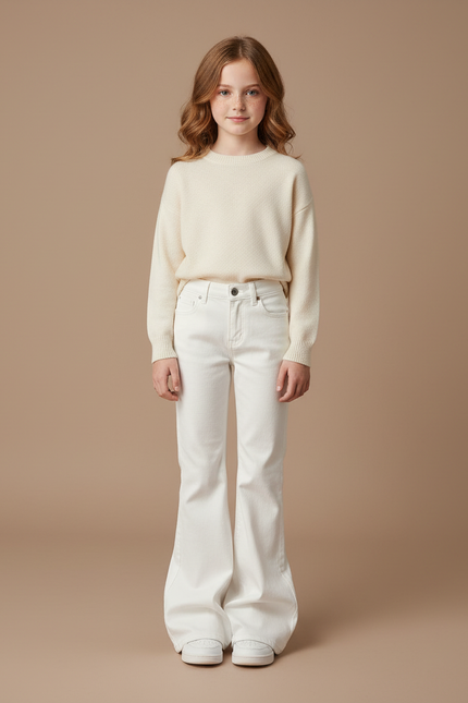 Pantalon Patte D'Éléphant Blanc Évasé Enfant Confortable - Jean