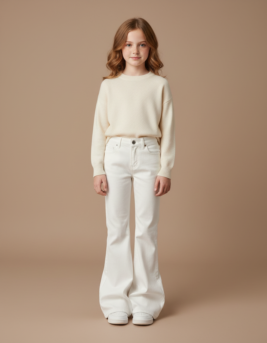 Pantalon Patte D'Éléphant Blanc Évasé Enfant Confortable - Jean