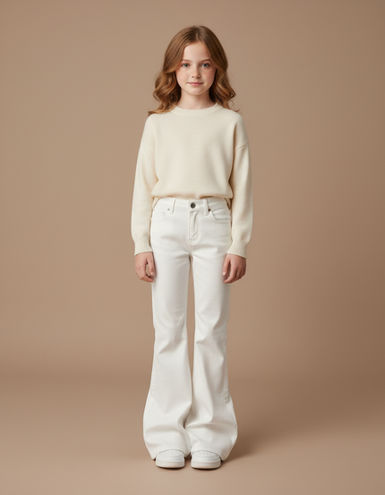 Pantalon Patte D'Éléphant Blanc Évasé Enfant Confortable - Jean