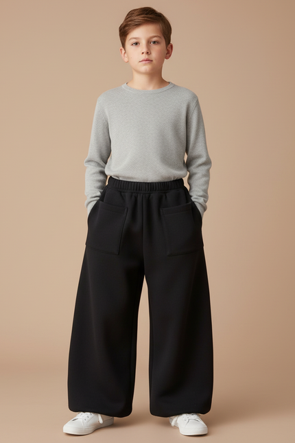 Pantalon Patte D'Éléphant Noir Ample Molleton Enfant Confortable