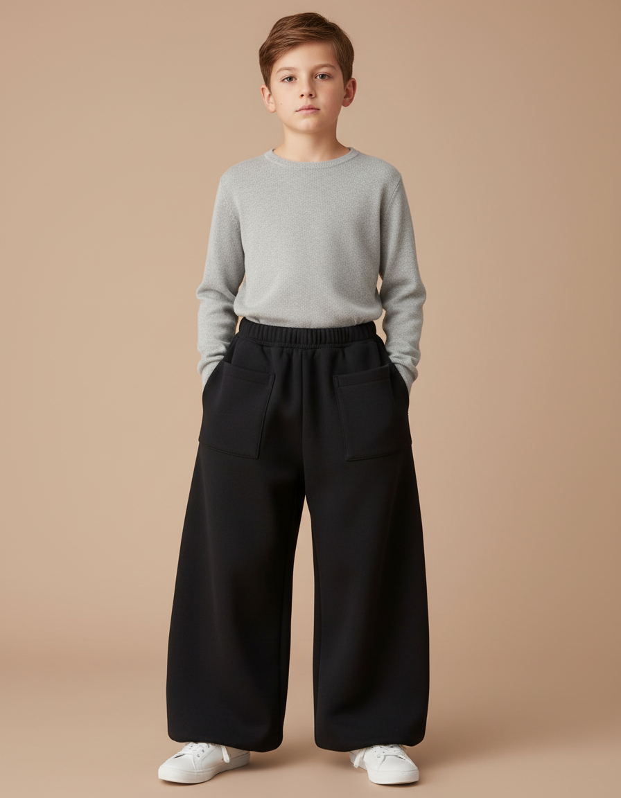 Pantalon Patte D'Éléphant Noir Ample Molleton Enfant Confortable