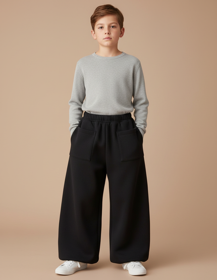 Pantalon Patte D'Éléphant Noir Ample Molleton Enfant Confortable