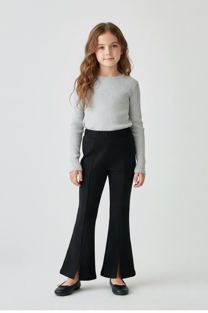 Pantalon Patte D'Éléphant Noir Fendu Confortable Fille - Maille