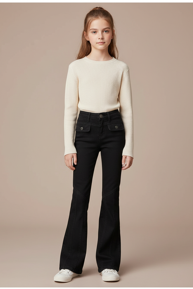 Pantalon Patte D'Éléphant Noir Denim Évasé Taille Haute - Jean