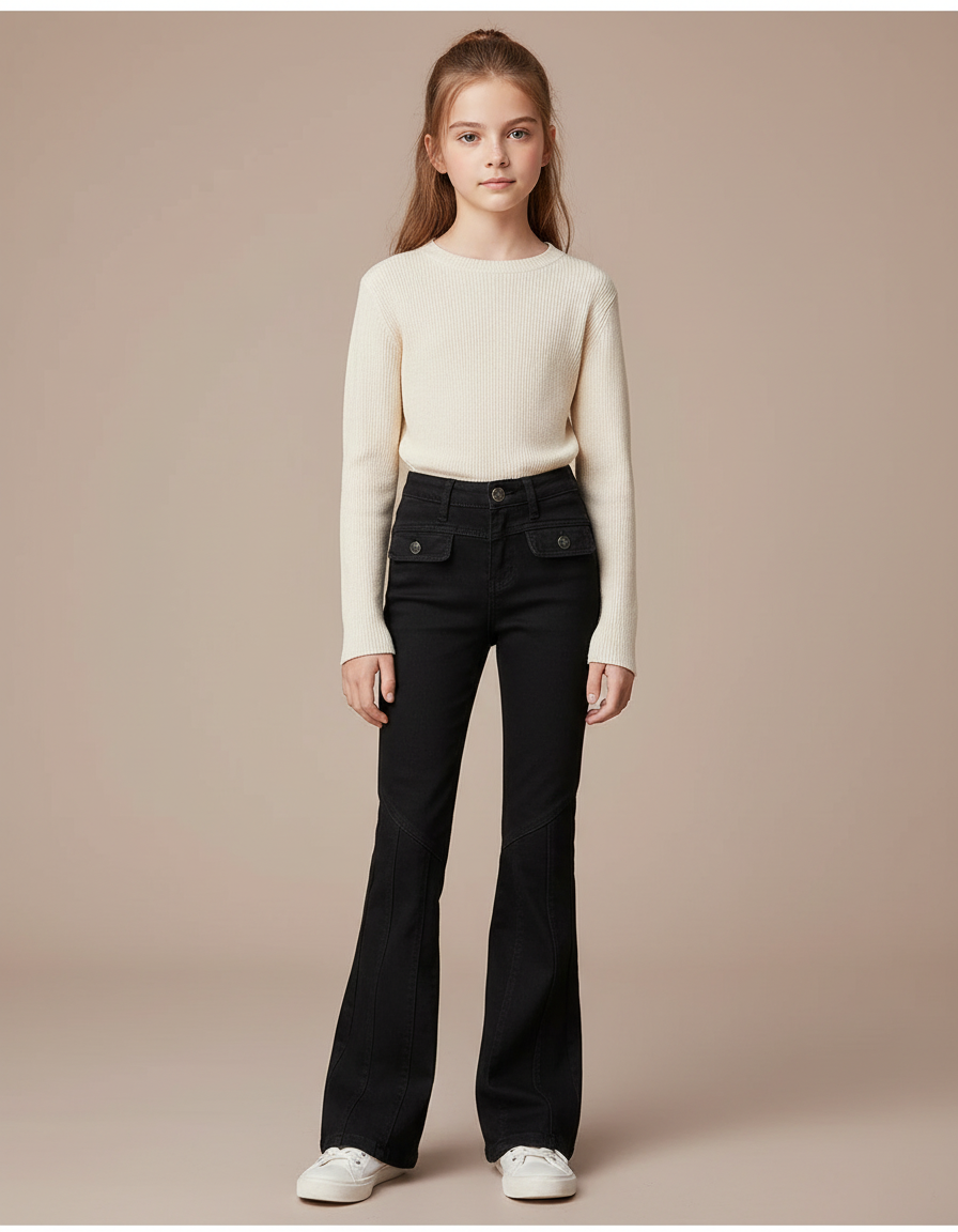 Pantalon Patte D'Éléphant Noir Denim Évasé Taille Haute - Jean