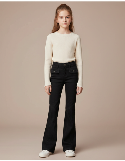 Pantalon Patte D'Éléphant Noir Denim Évasé Taille Haute - Jean