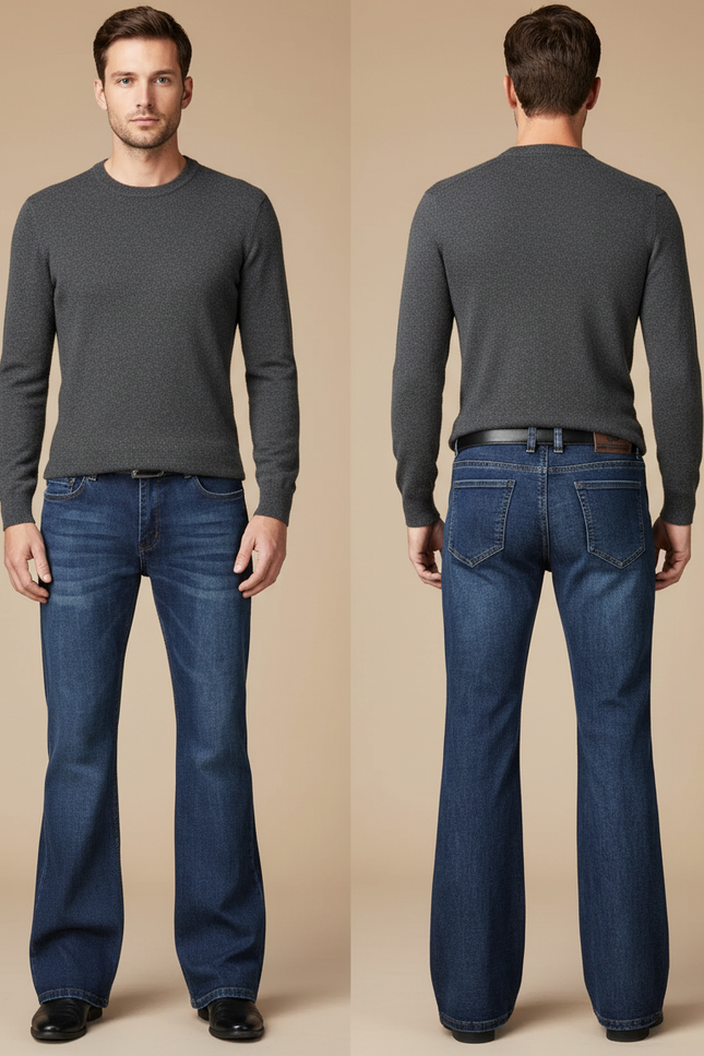 Pantalon Patte D'Éléphant Homme Denim Bleu Évasé Classique Stretch - Jean