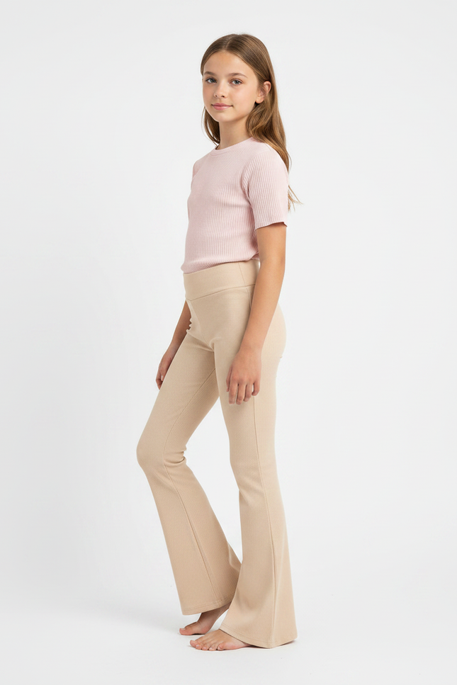 Pantalon Patte D'Éléphant Beige Côtelé Confortable Fille - Maille