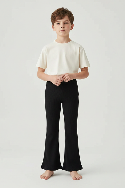 Pantalon Patte D'Éléphant Noir Côtelé Évasé Confortable Enfant - Maille