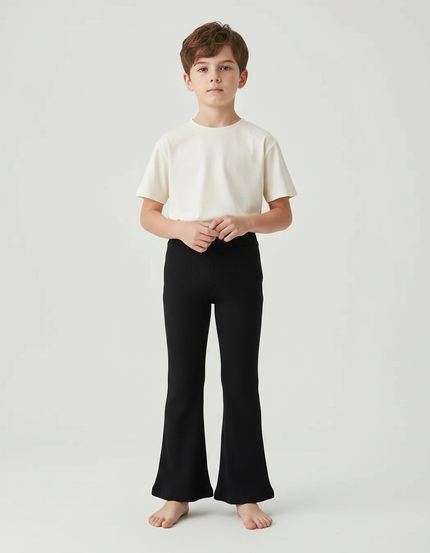 Pantalon Patte D'Éléphant Noir Côtelé Évasé Confortable Enfant - Maille