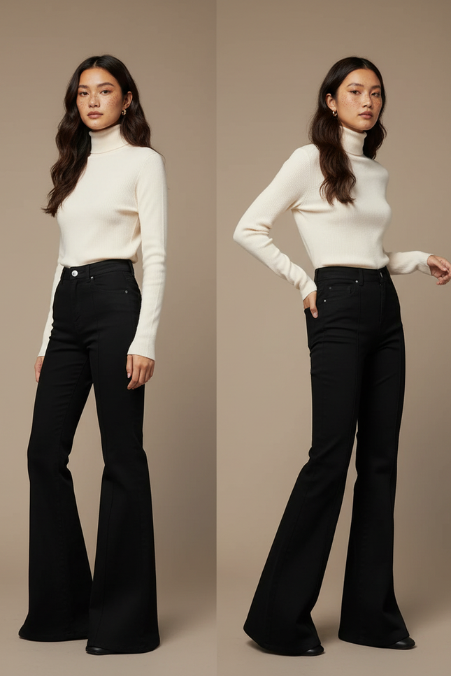 Pantalon Patte D'Éléphant D'éléphant Femme Noir D'éléphant D'éléphant Flare D'éléphant Stretch - Maille