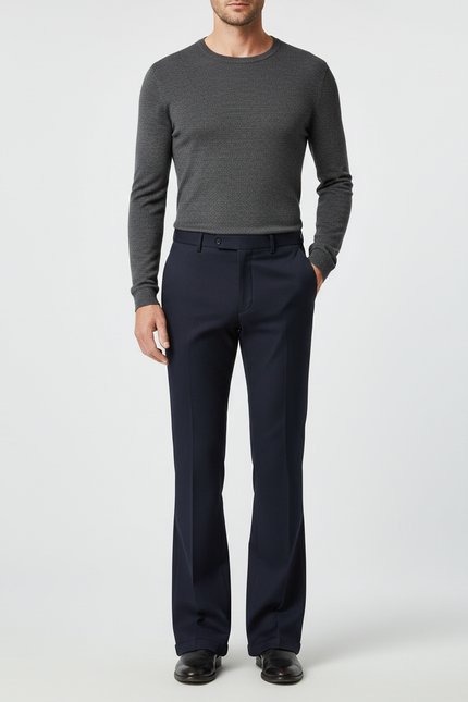 Pantalon Patte D'Éléphant Homme Bleu Marine Élégant Droit - Gabardine