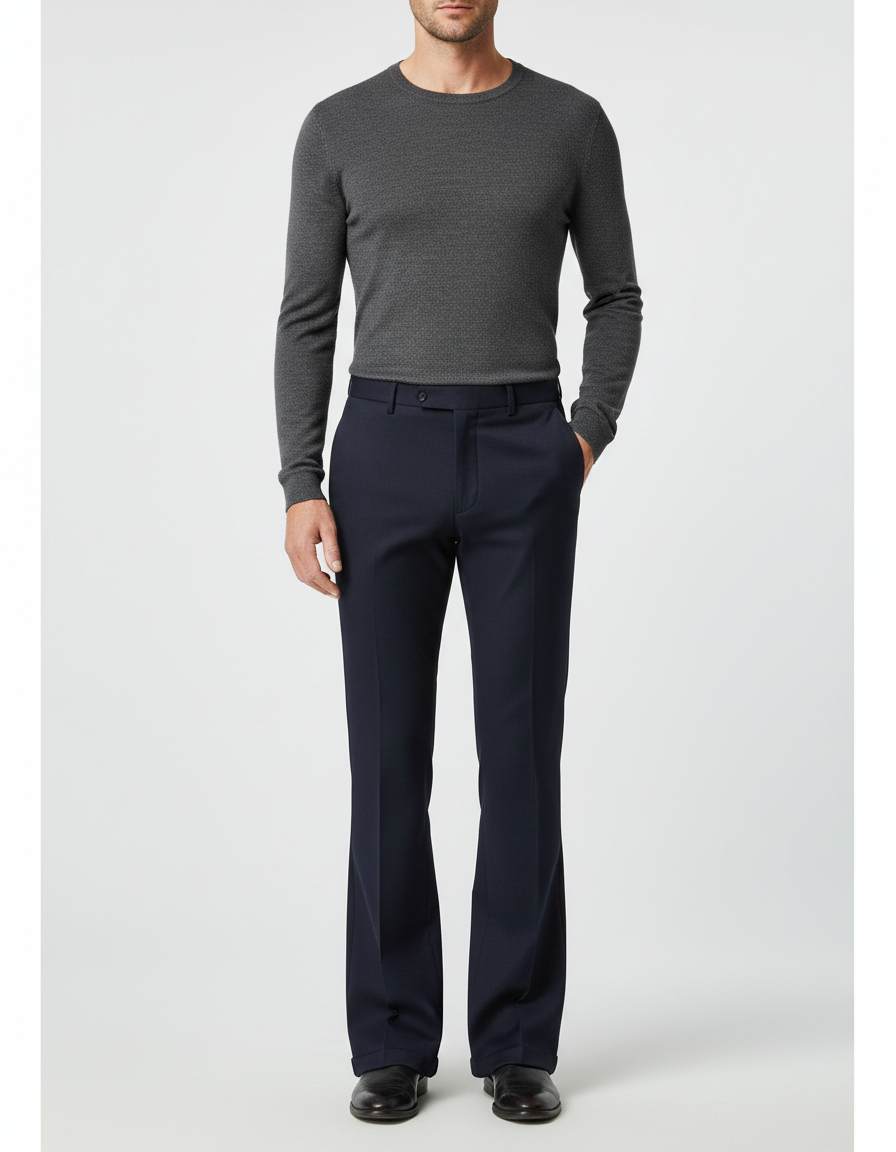 Pantalon Patte D'Éléphant Homme Bleu Marine Élégant Droit - Gabardine