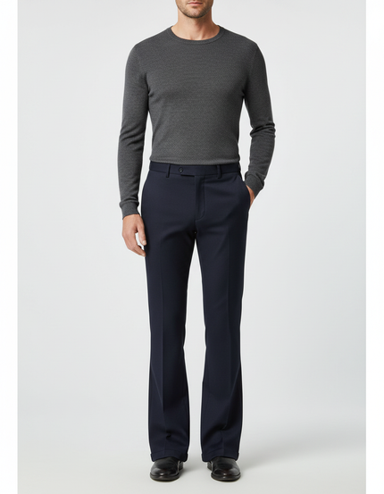 Pantalon Patte D'Éléphant Homme Bleu Marine Élégant Droit - Gabardine