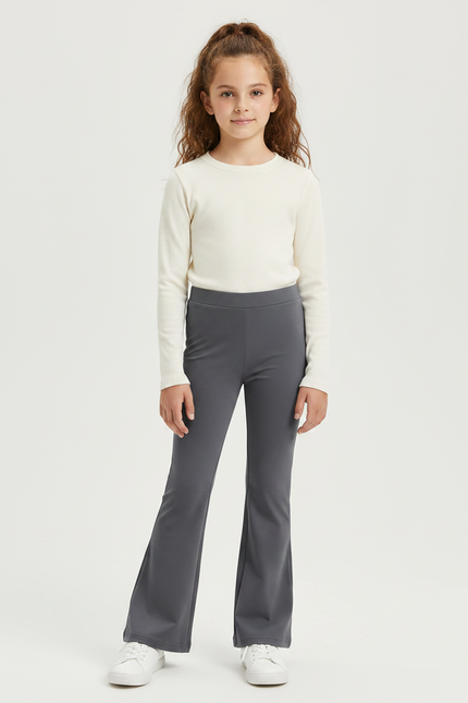 Pantalon Patte D'Éléphant Gris Uni Doux Confortable Fille - Polyester