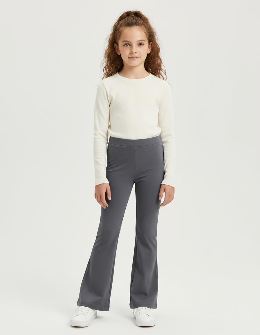 Pantalon Patte D'Éléphant Gris Uni Doux Confortable Fille - Polyester
