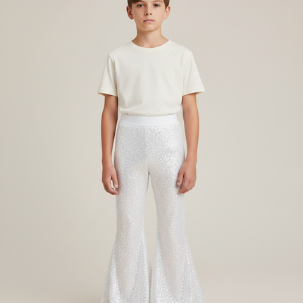 Pantalon Patte D'Éléphant Blanc Pailleté Évasé Scintillant Enfant - Argenté Polyester